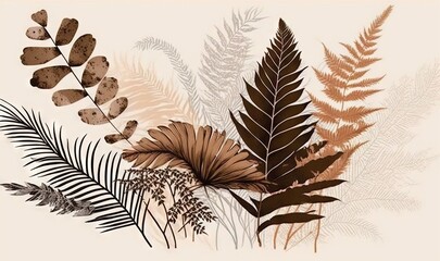  a drawing of a plant with leaves and ferns on a white background.  generative ai