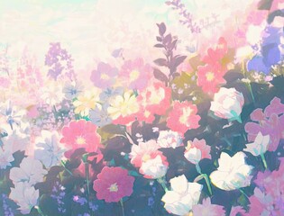 Japanese style watercolor background with flowers. Generative AI.