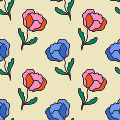 Handmade flower. Abstract image, seamless pattern. Interior poster, postcard, cover. Flat design, cartoon drawing, vector illustration.