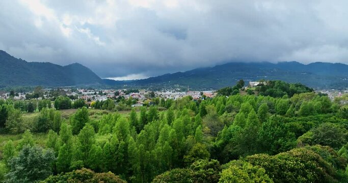 Aerial view of a very beautiful city in the mountains. Sunset. San Cristobal De Las Casas, Mexico.