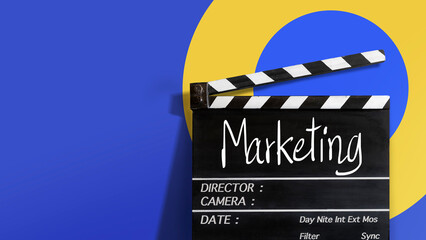 Marketing, text title on film slate.Storytelling concept in film industry for commercial media.