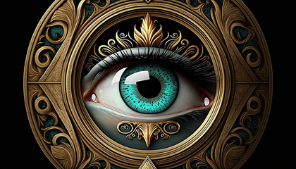 all-seeing human god eye on mystic background, new quality universal colorful joyful sacred stock image illustration design generative ai	