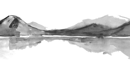 Fototapeta na wymiar Mountains engraving seamless pattern, black and white