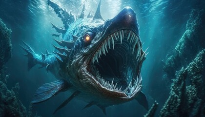 Fantastical Underwater Beast Emerges from the Abyss, AI Generative