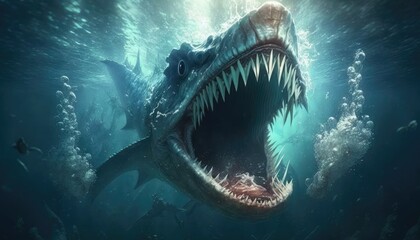 Gigantic Sea Serpent Roams the Ocean Depths, AI Generative