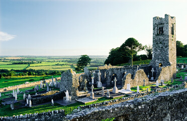 From Slane Friary churchyard on the Hill of Slane. View over the Boyne Valley, toward Tara on the...