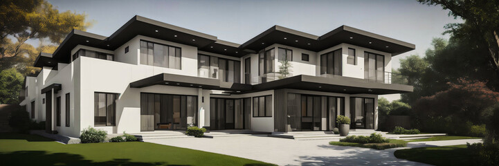 Modern Real Estate villa exterior panoramic view
