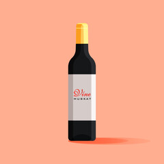 A bottle of wine. Glass bottle with wine. Flat bottle design. Dark glass bottle. dark bottle