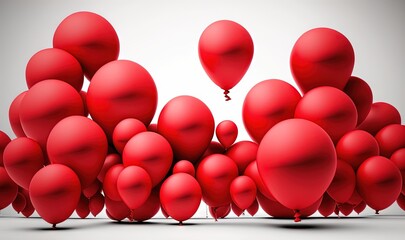  a bunch of red balloons are flying in the air together.  generative ai