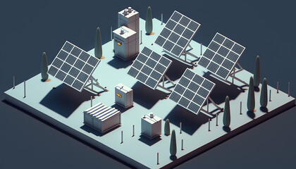 Isometric Illustration of Solar Panel Array - Generative AI