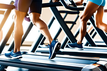 Fototapeta na wymiar People running on a treadmill in a gym