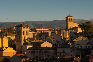 Fototapeta na wymiar View of the Spanish medieval city of Segovia, with warm evening light. Spain, Castilla y León