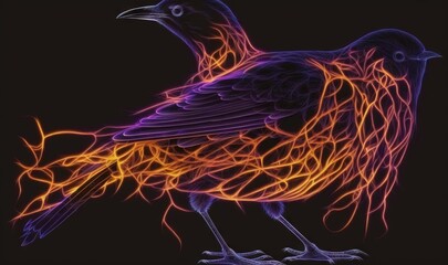  a black bird with orange and red flames on it's body.  generative ai