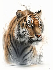 Fototapeta na wymiar Wild Tiger: Concept Art Sketch on White Background