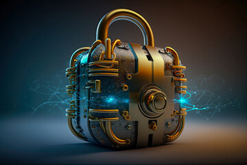 concept of cybersecurity, locked suitcase