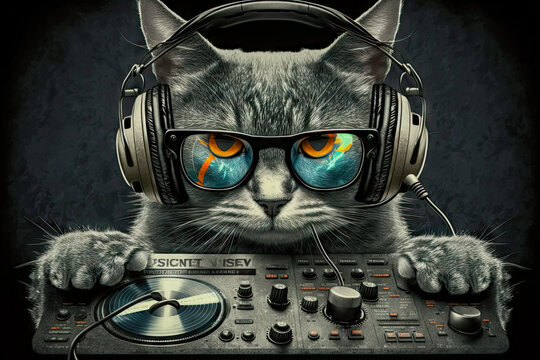 cat DJ with headphone