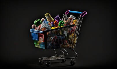  a shopping cart filled with lots of different types of candy.  generative ai