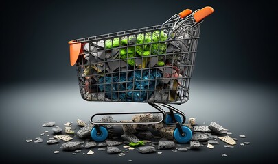  a shopping cart filled with lots of different types of items.  generative ai
