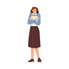 Woman Teacher Character Standing with Papers and Explaining Something Vector Illustration