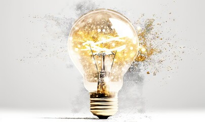  a light bulb with a clock inside of it with a lot of dust around it. generative ai