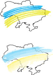 Contour map of Ukraine, Ukrainian map with flag