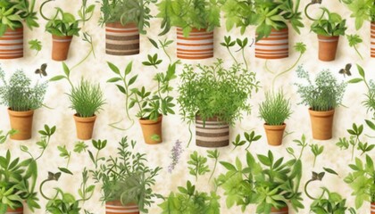  a bunch of potted plants are on a wallpaper.  generative ai