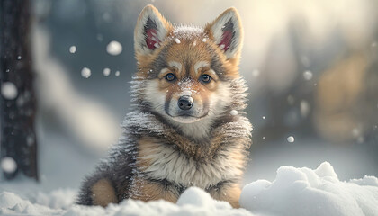 Obraz premium grey husky puppy on the snow