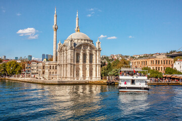 Ortakoy mosque on the shore of Bosphorus in Istanbul, Turkey - 574026959