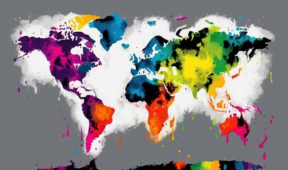  a painting of a map of the world in different colors.  generative ai