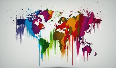 a colorful world map with paint splatters on it.  generative ai