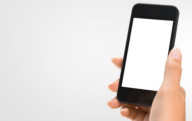 Hand hold modern smartphone with a blank screen