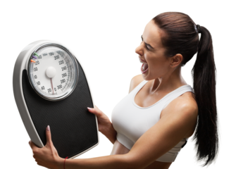 Women with scales, healthy lifestyles concept.