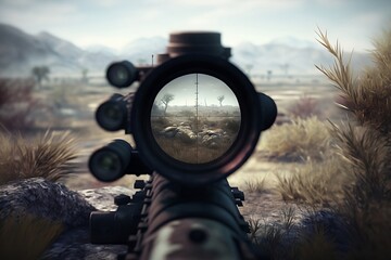 View through the sniper, enemy in sight created with Generative AI technology
