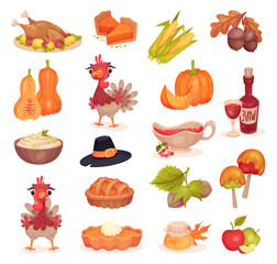 Thanksgiving Day Symbol and Food Big Vector Set