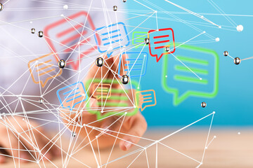 Neural network 3D illustration. Big data and cybersecurity - connection