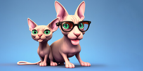 Sphynx cats portrait wearing glasses, Generative AI illustration