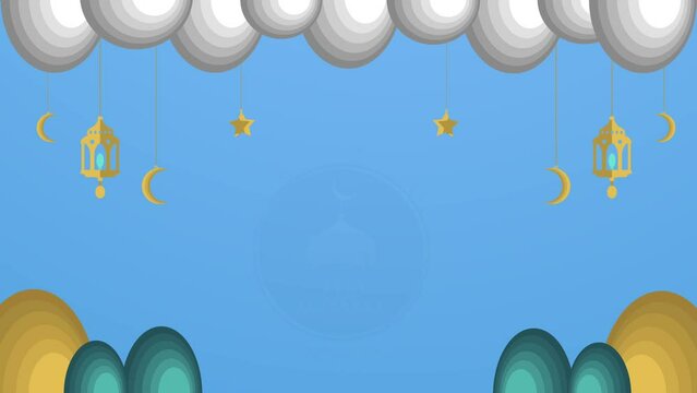 Animated video with the theme of Ramadan Karim in the sky and clouds