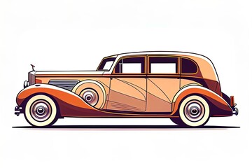 Vintage retro styled car mockup on white background, left side view. Generative Ai.