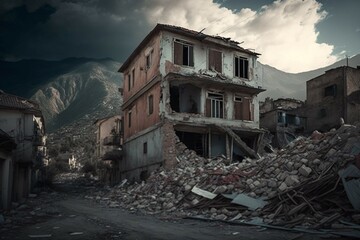 Fototapeta premium Earthquake in Turkey, Syria, Iran and other countries. Destructive and tragic natural phenomenon in people's lives. Generated by AI