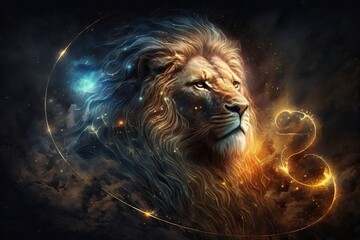 Zodiac sign of Leo, with magic light in space. Generative AI
