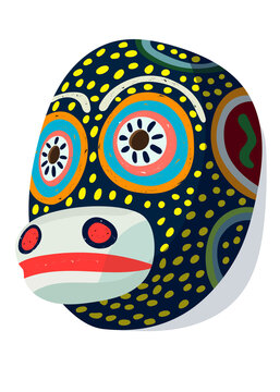 Ilustraci&radic;&ge;n con fondo transparente PNG de m&radic;&deg;scara artesanal de la cultura Maya de Chichicastenango Guatemala, Centroam&radic;&copy;rica, mascaras ceremoniales tradicionales.  Mico, mono colorido.