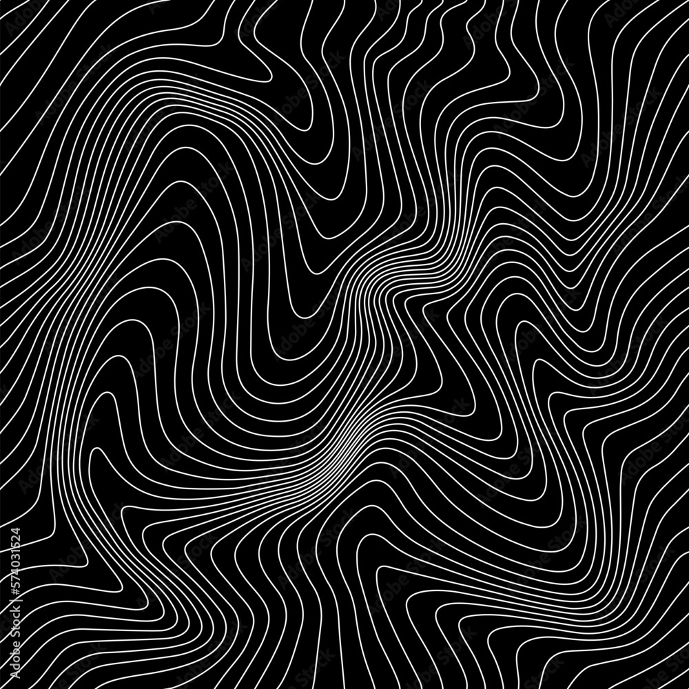 Poster Black Abstract Seamless Weather Map. Topographic Map Lines, Contour Background. Geographic and Meteorological Linear Pattern. Vector Temperature Card