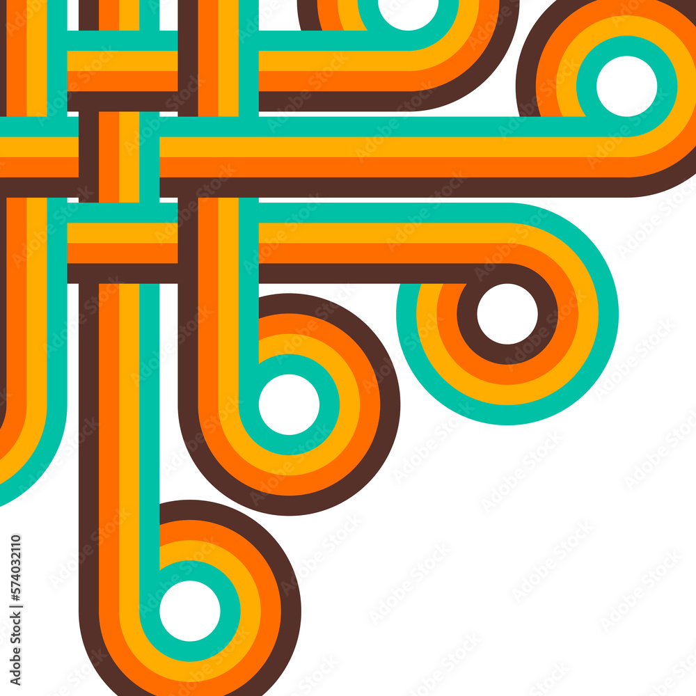 Poster abstract retro background, digital lines and circles, design70s, vector.