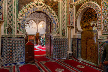 Al-Attarine Madrasa, Fes medina, Morocco. It was built by the Marinid sultan Uthman II Abu Said in...