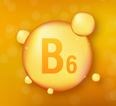 Vitamin B 6 gold shining icon. Ascorbic acid. Vector illustration