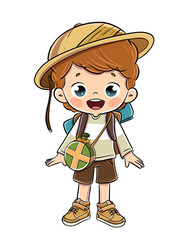 Boy in a safari or explorer outfit - 574032713