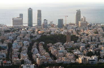 Fototapeta na wymiar Tel Aviv city and seacoast, living houses, aerial view