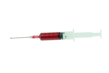 syringe with drop red blood