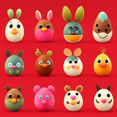 Obraz premium Delightful Egg-shaped Critters on Red: A Versatile and Charming Addition to Your Design Arsenal - AI Generated