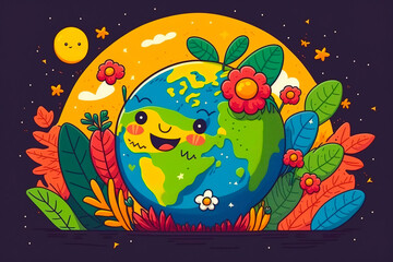 illustration of colorful planet earth. The concept of environmental protection and love for our planet. Generative ai